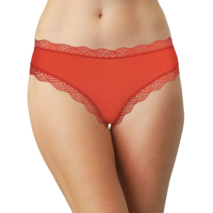 Red Rib Microfiber Thong with Lace Trim