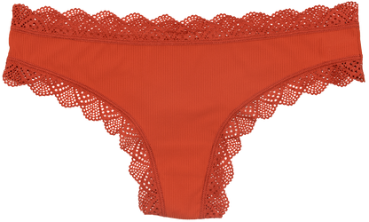 Red Rib Microfiber Thong with Lace Trim