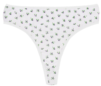 Printed Cotton High Waist Thong with Picot Trim